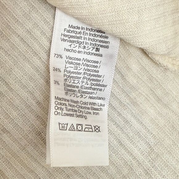 MADEWELL Ribbed Crewneck Long-Sleeve Tee M Heather Cream Top Slim Fit B21 - Picture 6 of 6